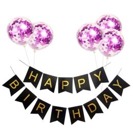 Happy Birthday Lettering Banner Rose Gold Multicolored Balloons (Option: O)