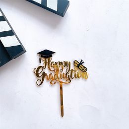 1Pc Graduation Party Decor Cake Toppers Acrylic Letter Hats Cake Flags Congrat Grad for Class Graduate Party Decorations (Option: C)