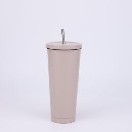 Stainless Steel Large-capacity Straw Insulation Cup (Option: Khaki-750ML)