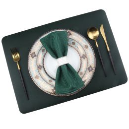 Home High-grade Leather Placemat (Option: Dark Green-Eight Pieces)