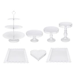 European Style Wrought Iron Cake Stand Set Wedding Dessert Stand Lace Props Plate (Option: White-9pieces)