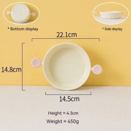 Cream Color Binaural Ceramic Ovenware (Option: White Binaural Baking Bowl-Macaron Tableware)