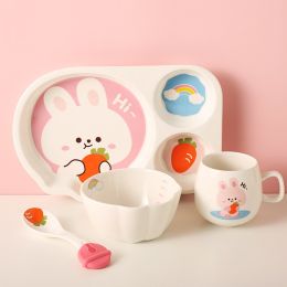 Tableware Set Cute Rabbit Children's Dinner Plate One Person Cup Bowl Creative Compartment Tray Breakfast Plate (Option: Rabbit 4 Pieces A)