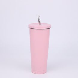 Stainless Steel Large-capacity Straw Insulation Cup (Option: Pink-750ML)