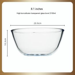 Japanese-style Transparent Glass Salad Bowl Large Instant Noodle Bowl Creative Bowl Microwave Oven Household And Noodle Bowl (Option: 2100ml)