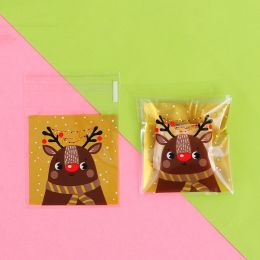 Christmas Old Man Sleigh Self-adhesive Self-sealing Cookie Packaging Bags (Option: Gold bottom deer)