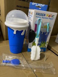 Slush And Shake Maker Homemade Smoothie Milk Children's Household Pinch Cup (Option: Blue With Cup Brush-500ml)