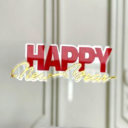 Acrylic New Year Cake Decoration Happy New Year Party Plugin (Option: Red Gold)