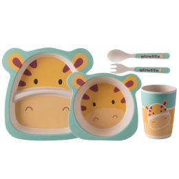 Bamboo Fiber Children's Compartment Tray Spork Tableware Set (Option: Ear Giraffe-New Material White Material)