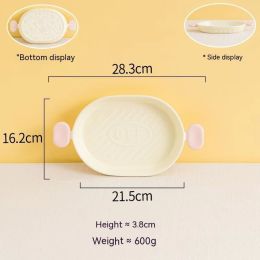 Cream Color Binaural Ceramic Ovenware (Option: White Large Disc-Macaron Tableware)