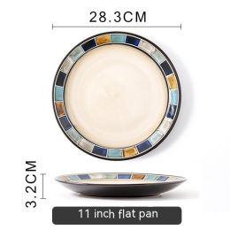 Underglaze Blue Checkered Tableware Set (Option: 11inch flat plate)