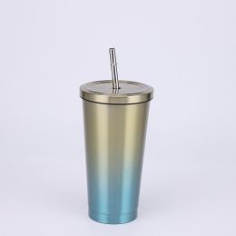 Stainless Steel Large-capacity Straw Insulation Cup (Option: Yellow Green-500ML)