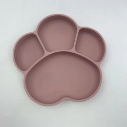 Children's Cat Claw Silicone Plate Food Grade (Option: Lotus root pink-No lid)