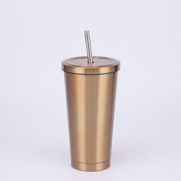 Stainless Steel Large-capacity Straw Insulation Cup (Option: Gold-500ML)