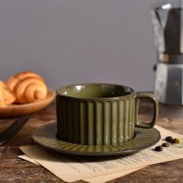 French Kiln Baked Retro Ceramic Coffee Set Suit (Option: Lake Water Green Color-201or300ml)