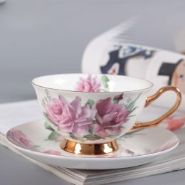 Bone China Afternoon Tea Scented Tea Coffee Ceramic Cup Dish (Option: Purple Rose-101 To 200ml)