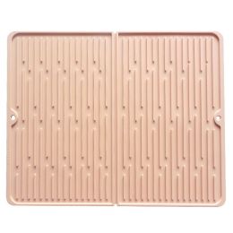 Foldable Thickened Heat Insulation Non-slip Silicone Draining Pad (Option: Lotus Root Pink-50x 40 Double Folding)