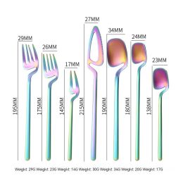 304 Stainless Steel Tableware Knife And Fork Stirring Spoon (Option: Colorful 7pcs set-2set)