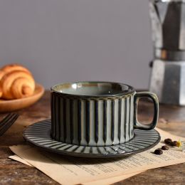 French Kiln Baked Retro Ceramic Coffee Set Suit (Option: Cement Gray-201or300ml)