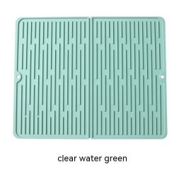 Foldable Thickened Heat Insulation Non-slip Silicone Draining Pad (Option: Clear Water Green-61x 33 Triple Folding)