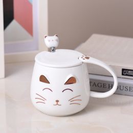 Creative Cartoon Animal Cat Shape Ceramic Breakfast Cup (Option: White-440ML)