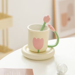 Cute Girl Good-looking Couple Water Cup (Option: Pink Tulip Set-301or400ml)