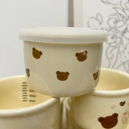 Children's Tableware Ceramic Bowl Fresh-keeping Sealing Band Scale (Option: Yellow Full Printed Bear)