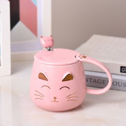 Creative Cartoon Animal Cat Shape Ceramic Breakfast Cup (Option: Pink-440ML)