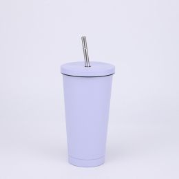 Stainless Steel Large-capacity Straw Insulation Cup (Option: Purple-500ml)