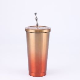 Stainless Steel Large-capacity Straw Insulation Cup (Option: Yellow Red-500ML)