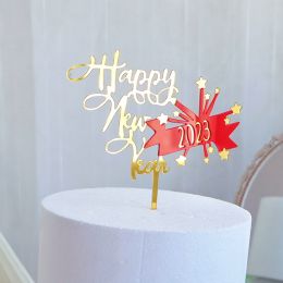 Acrylic New Year Cake Decoration Happy New Year Party Plugin (Option: Red gold star)