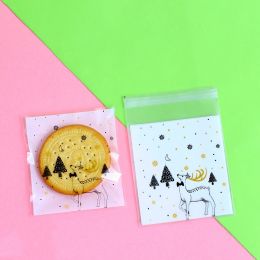 Christmas Old Man Sleigh Self-adhesive Self-sealing Cookie Packaging Bags (Option: Little deer)