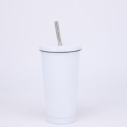 Stainless Steel Large-capacity Straw Insulation Cup (Option: White-500ml)