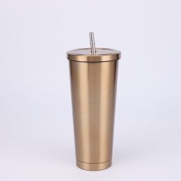 Stainless Steel Large-capacity Straw Insulation Cup (Option: Gold-750ML)