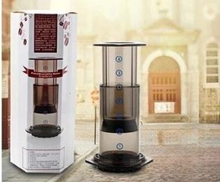 Portable Manual French Press Coffee Machine With 350 Pieces Of Coffee Filter Paper (Option: Transparent Chinese Packaging)