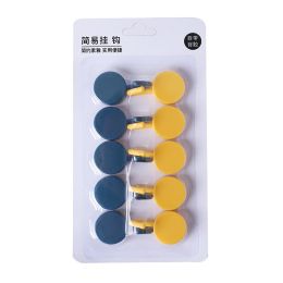 10pcs Creative punch-free wall stickers decorative paste coat hook wall hanging wall (Color: dark blue & light yellow)