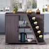 Kitchen Island Cart on Wheels with Adjustable Shelf and 5 Wine Holders, Storage Cart for Dining Room, Kitchen