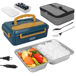 Portable Electric Lunch Box W/ Bag Upgrade Food Heater 3 in 1 Power Supply 12/24/110V (Color: Green)