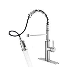 Household & Commercial Pull-Down Sprayer Spring Kitchen Sink Faucet (Color: Silver, Type: Faucet)