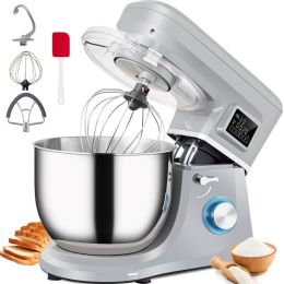 Smart Household 660W Stand Mixer 6-Speed Tilt-Head Dough Mixer W/ 3 Attachments (Color: Grey, Capacity: 7.4 Qt / 7 L)