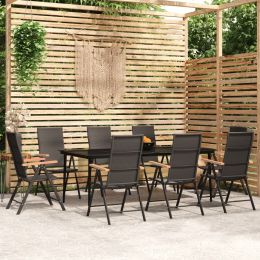 9 Piece Patio Dining Set Black (Color: Black)