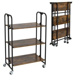 Mini Portable Kitchen Utility Serving Island Cart With Storage Shelves (Color: Brown B, Type: Shelf Storage Rack)