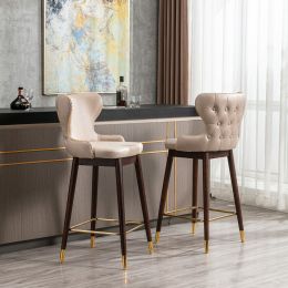 Furniture,29.9" Modern Leathaire Fabric bar chairs, Tufted Gold Nailhead Trim Gold Decoration Bar stools,Set of 2 (Color: Beige)