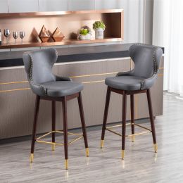 Furniture,29.9" Modern Leathaire Fabric bar chairs, Tufted Gold Nailhead Trim Gold Decoration Bar stools,Set of 2 (Color: Dark Gray)