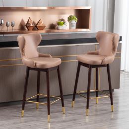 Furniture,29.9" Modern Leathaire Fabric bar chairs, Tufted Gold Nailhead Trim Gold Decoration Bar stools,Set of 2 (Color: Khaki)