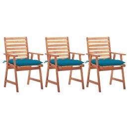 Patio Dining Chairs 3 pcs with Cushions Solid Acacia Wood (Color: Brown)