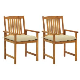 Patio Chairs with Cushions 2 pcs Solid Acacia Wood (Color: Brown)