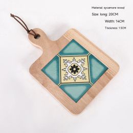 Vintage Solid Wood Tile Handle Potholder (Option: Log Color 007)