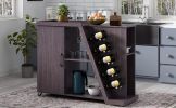 Kitchen Island Cart on Wheels with Adjustable Shelf and 5 Wine Holders, Storage Cart for Dining Room, Kitchen