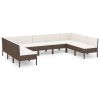 9 Piece Patio Lounge Set with Cushions Poly Rattan Brown